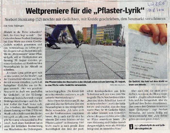 WAZ-Artikel Pflasterlyrik Gelsenkirchen 2016 b nst